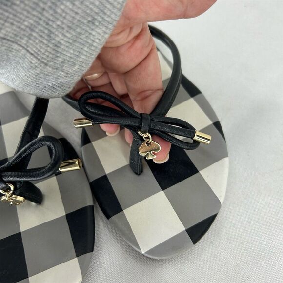 Kate Spade NY Black Gingham Check Bow Strappy Sandals Leather Women's 8.5 - Picture 3 of 6